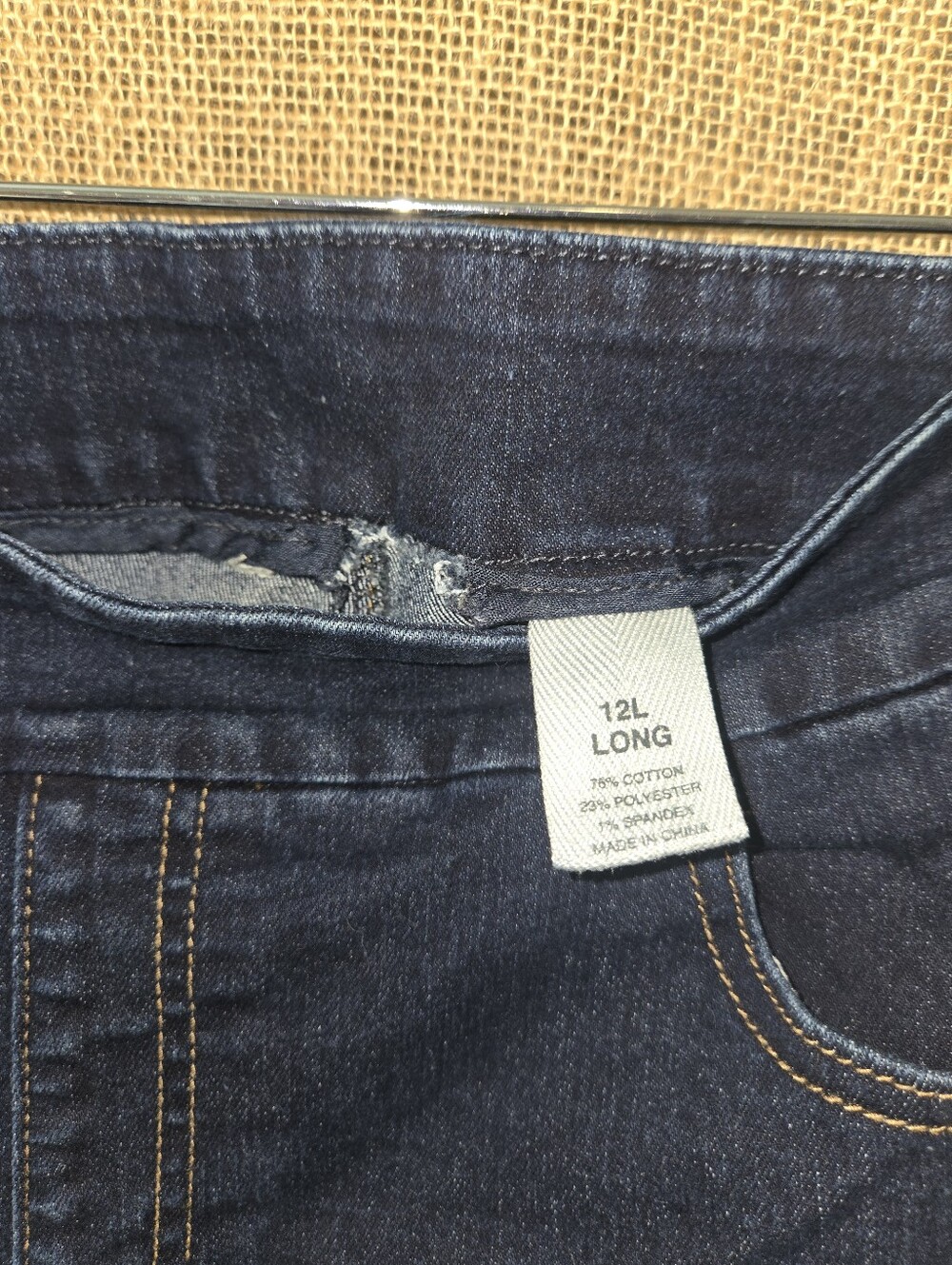Dark Wash Straight Leg Jeans Elastic Waist Stretch Denim 12L - Picture 10 of 12